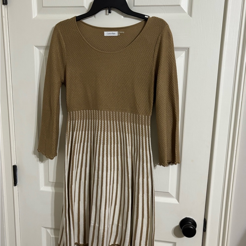 Calvin Klein Tan and Cream Knit Dress